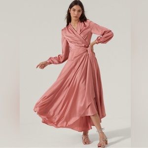 nasty gal pink satin dress Pink Satin Lace Trim Maxi Dress